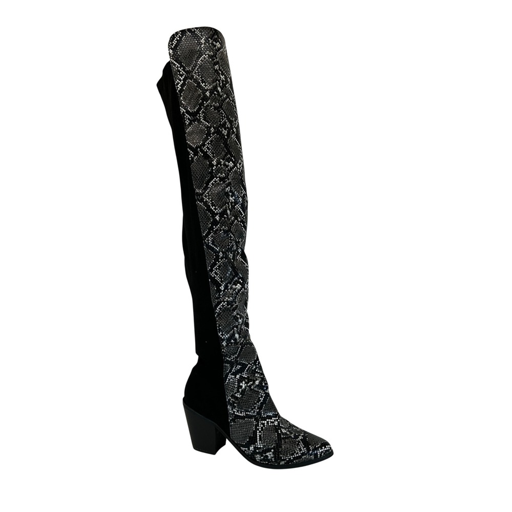 Chase + Chloe Max-6 Womens Snakeskin Over The Knee‎ Boots Black Grey Size 7